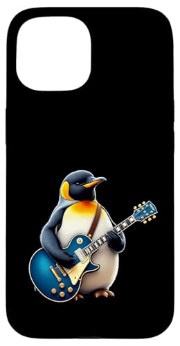 面白いペンギンがエレキギターを弾くデザイン。音楽愛好家に。 スマホケース iPhone 15 用