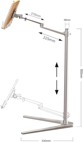 Uchwyt na książki z obrotowym ramieniem o 360°, aluminiowy stojak na książki z regulacją wysokości, do czytania w łóżku, zawiera klipsy do łatwego czytania