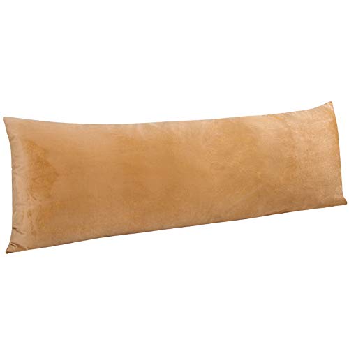 Image of NTBAY 1 Pack Zippered Velvet Body Pillow Cover, Super Soft and Cozy Luxury Fuzzy Flannel 20x54 Long Pillowcase with Zipper, 20x54 Inches, Camel
