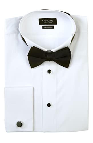 New Mens Tailored Slim Fit White Wing Tip Tuxedo Shirt Combo French Cuff by Azar2