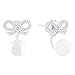 18k Gold Plated Round Simulated Shell Pearl with Cubic Zirconia Bow Stud Earrings (8-8.5 mm)