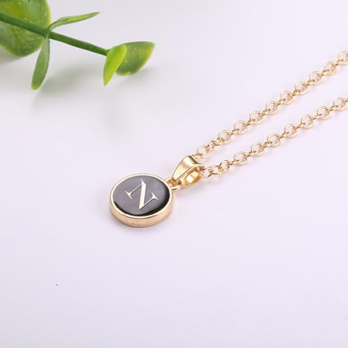 Image of Giftana Alphabet Locket with Chain, Black Enamel Letter A-Z Pendant Necklace for Woman and Girls, Personalized Initial Name Gold Plated Pendant Necklace Gift for Girlfriend, Sister