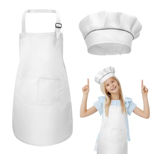 Duronge Tablier Cuisine Enfant et Toque Cuisinier, Ensemble de Déguisement Chef Réglable avec Poches pour Filles et Garçons, Idéal pour Cuisson,...