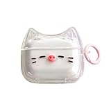 Picture of Transparent Clear Earphone Case for AirPods 4, Cute Lovely Cat Face Soft TPU Silicone Case, Kitty Ear AirPods 4 Cover Protective Skin Shockproof Protector for iPod Earbuds -Piggy