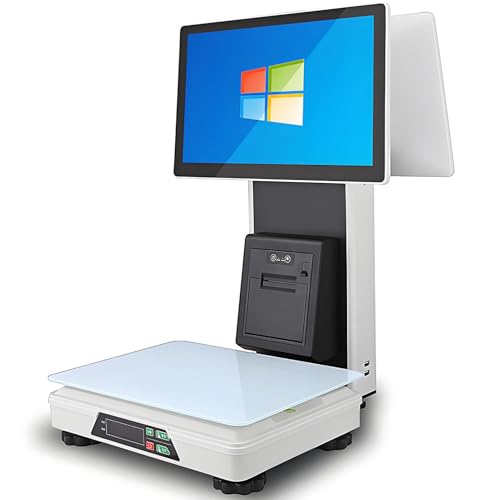 LMzythrop Caja Registradora Negocio con Pantalla con Báscula,Pantalla para Clientes 15,6' para Info de Ventas y Anuncios,8GB+128GB,basculas Digitales comerciales con Impresora 58mm