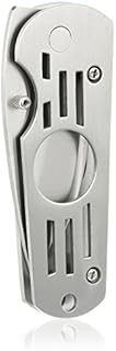 Combination Stainless Steel Cigar Knife Cutter With Money Clip Holder, Silver With Bead-Blasted Finish