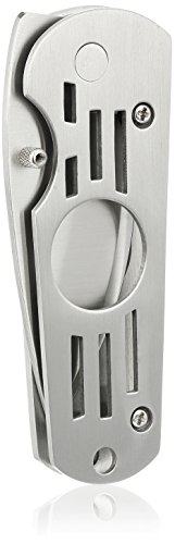 Combination Stainless Steel Cigar Knife Cutter With Money Clip Holder, Silver With Bead-Blasted Finish
