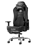 AutoFull Silla Gaming Sillón Gamer Ergonómico Silla Gamer Cuero PU Silla De Oficina, Altura del Asiento e Inclinación del Respaldo Ajustables, Reposacabezas y Soporte Lumbar, Reposapiés, Negro