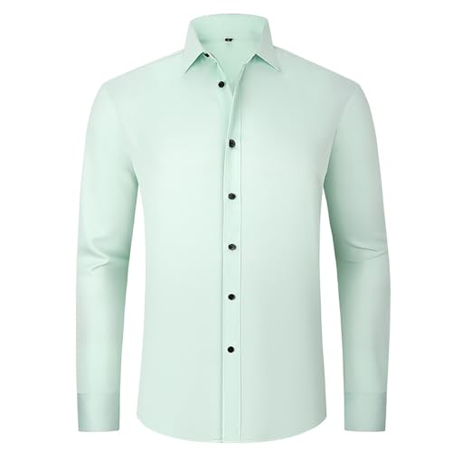 Camisa de manga larga para hombre, talla grande, con solapa, color liso, con botones, camisa pesada, verde menta, S