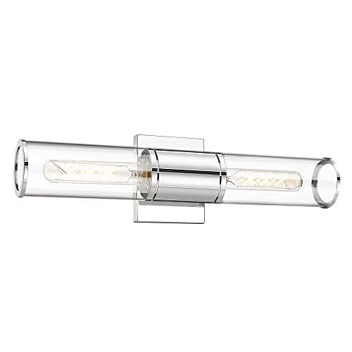 Image of Bathroom Vanity Light Fixtures, Chrome Wall Lights in Clear Glass Indoor Wall Sconce, Modern Wall Light Up and Down Wall Mount Lamp for Bathroom, Bedroom, Hallway, Kitchen, VL834-CH-CL