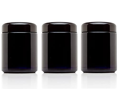 ULTRA JARS 250ml Wide Mouth Ultraviolet Glass Jar with Black Screw Top Lid - Airtight, 250 ml