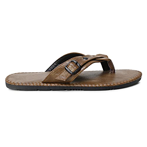 Image of Emosis Men's Faux Leather Slipper - Flat Chappal cum Thong Sandal - For Daily Use Outdoor Indoor Formal Office Home Ethnic Casual Wear