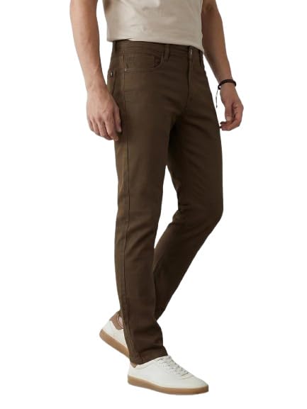 WROGN Men's 100% Cotton Slim Fit Trouser | Brown Solid Casual Chinos in brown