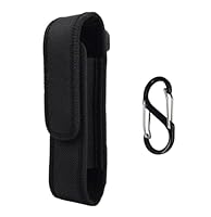 Taschenlampen Holster, 17,5 x 4,5 cm Gürteltasche für Taschenlampen 12–17 cm mit Klett- & Druckknopfverschluss, MOLLE-kompatibel, Nylon Halter inkl. S-Karabiner, stabil & spritzwassergeschützt