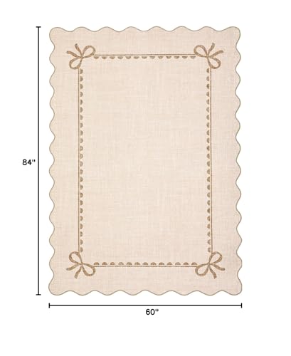 Image of GarveeHome Scalloped Bow Rug 5x7 Washable Beige Rug for Bedroom Living Room