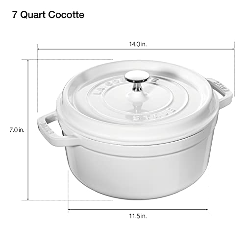 Image of STAUB Cast Iron Dutch Oven 7-qt Round Cocotte, Serves 7- 8, Made in France, White