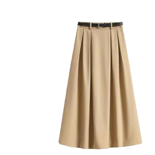 Women's Fall Midi Skirt Black Suit Style High Waist Umbrella Elegant Skirt