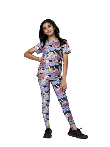 Image of Girl's Activewear Workout Set 2 Piece Athletic Sets Dry Fit Printed Tees And Leggings Yoga Running Dance 4-14Y