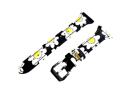 NICKSTON Daisy Floral Slim Band Compatible with Garmin Venu 2 Smartwatches Elegant Soft Leather Strap Bracelet PT22 (1. Silver Color Buckle)