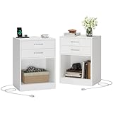 ADORNEVE Nightstands Set of 2,White Night Stand with Charging Station & Drawers,Night Stands for Bedrooms 2
