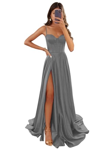 Dark Grey Dress Sexy Shiny Long Evening Dress 2024 Women V-Neck A-Line  Party Dress