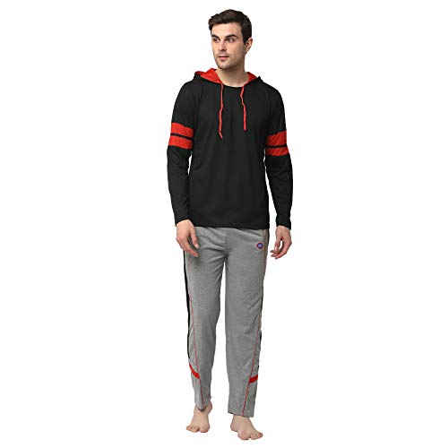 Image of Mack Jonney Cotton Blend Night Suit Co-ord Set for Men with Hodded Full Sleeve T-Shirt and Track Pant-VJ-MNS-TTP-GROUP21