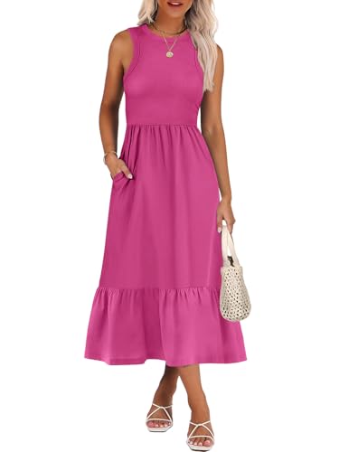 Image of ANRABESS Women Midi Dresses 2026 Summer Casual Sleeveless Sundress High Neck Tank Top Racerback Flowy Beach Dress ＆ Pockets