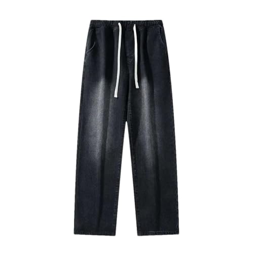Hndudnff Men's Casual Elastic Waist Straight Jeans Loose Distressed Washed Cotton Jogging Denim Pants