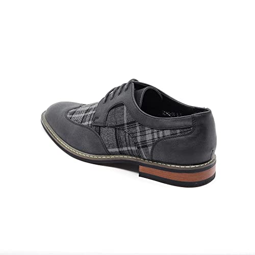 Metrocharm MET525-1 Men's Plaid Lace Up Wing Tip Classic Oxford Dress Shoes3