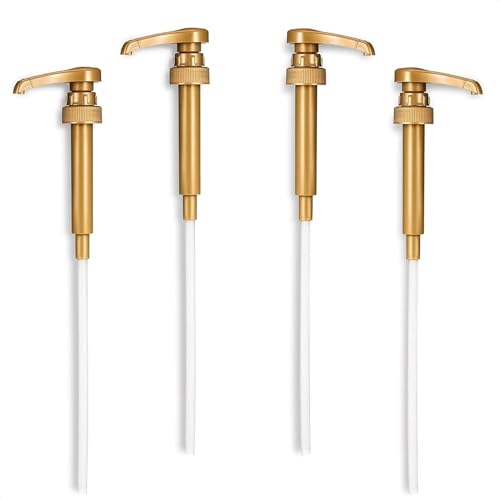 Image of Gold Syrup Pump Dispenser - 4Pcs Skinny Pumps for 750ml / 25.4oz Bottles - Coffee Bar Bottle Accessory for Flavored Drinks