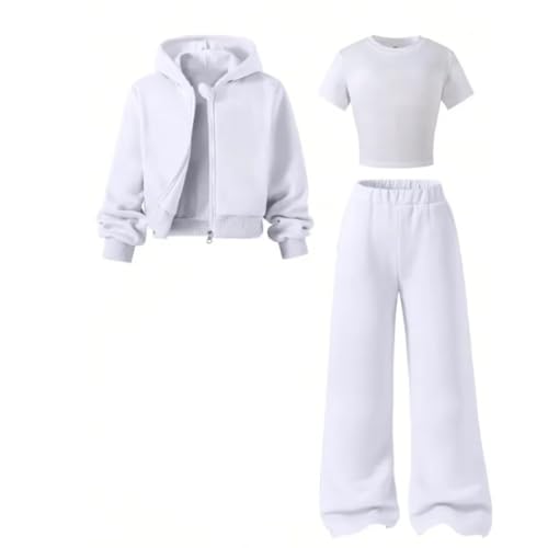 Girls Clothes 3 Piece Fashion Fall Hoodie Outfits Sweatshirt,Sweatpant and White T - Shirt Sweatsuit Sets2