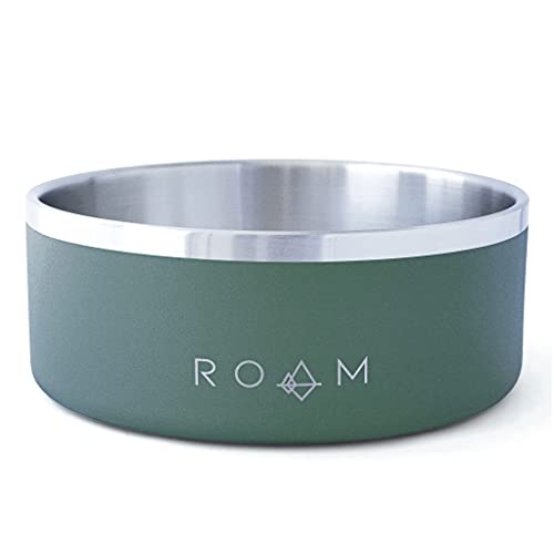 ROAM Premium Everest Bowl - Stainless Steel Double-Walled Vacuum-Insulated Dog Bowl with Non-Slip Grip 64oz (Oregon Haze)