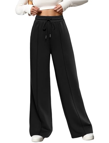 DLOODA Womens Wide Leg Sweatpants Baggy Drawstring Lounge Sweat Pants with 4 Pockets Athletic Casual Trousers Black