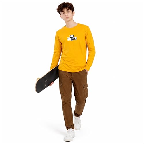 Image of Boys' Graphic T-Shirts - Full Sleeve Crewneck Tee with Vibrant NO Limits Print, Soft for Summer