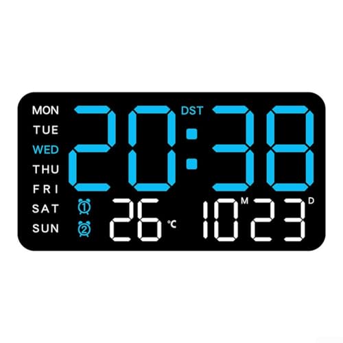 Reloj de Pared Digital Grande Con Control Remoto, Temporizador LED Con Temperatura, Fecha, Semana, Automático, DST, Brillo Ajustable, Despertador (H)