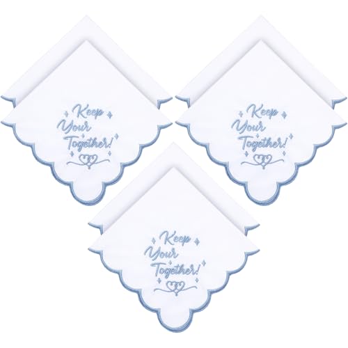 Image of Tioncy 6 Pcs Wedding Handkerchiefs 12 Inch Bride Embroidered Handkerchiefs Something Blue Cotton Hankies Gifts for Wedding