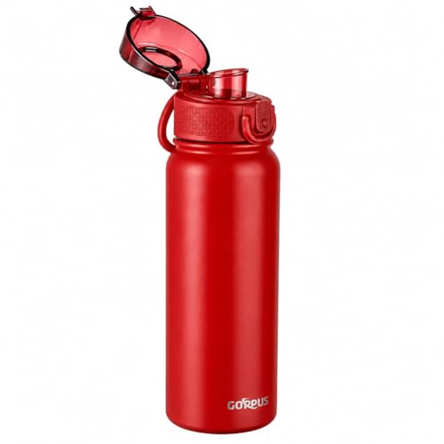 Image of GOPPUS 20 Oz Insulated Stainless Steel Water Bottle BPA-Free Sports Water Bottle, Great for Travel, with Chug Lid - Leak & Sweat Proof with Anti-Dust Lid(red)