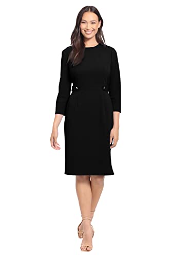 London Times Women's Work Office Business Sheath Dress with Button Waist Detail