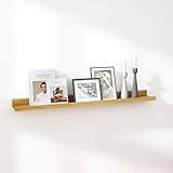 RICHER HOUSE Wandregal Eiche, 1er Set Bilderleiste, 90 cm Schweberegal Holz, Regal Wand für Fotorahmen und Dekos, Wohnzimmer, Kinderzimmer, Schlafzimmer, Küche, Badezimmerwand