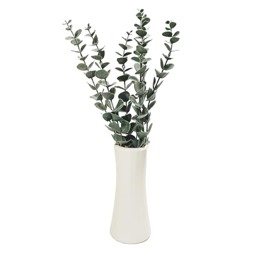 RIOFOGO 6 unidades de eucalipto decorativo con jarrón de ramas de eucalipto artificiales de 45,7 cm, plantas artificiales realistas para bodas, decoración de mesa, estilo granja y hogar