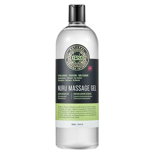 XESSO Nuru Massage Therapy Gel 33.8 Fl Oz Waterbased Concentrate for Full-Body Massage Unscented Non-Staining for Sore Muscles & Dry Skin Seaweed & Grape Seed Extract Enriched Made in USA