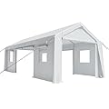 IDEALHOUSE 12x20 FT Heavy Duty Carport Canopy - Portable Garage with 6 Doors (4 Roll-Up + 2 Side), Waterproof All-Weather Shelter for Pickup Trucks & Boats (White)