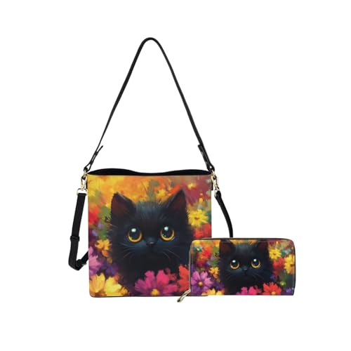 Image of HUGS IDEA Leather Purses and Handbag for Women Bucket Bag with Wrist Wallet 2 Packs