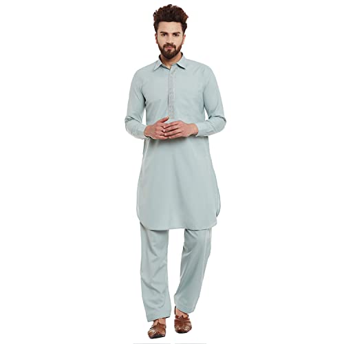 Image of SOJANYA (Since 1958 Men's Soft & Comfortable Cotton Blend Solid Pathani Set-Perfect for Eid & Holi Celebrations
