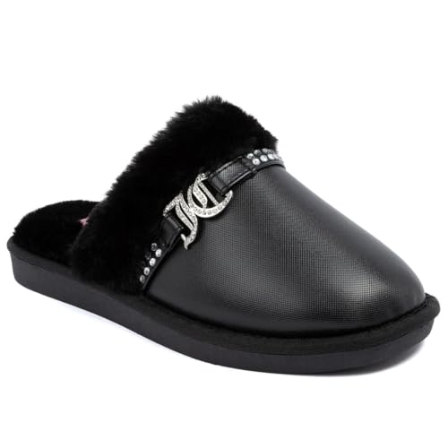 Juicy Couture Women's Slip On Slippers in Fur, Black (Black), 8.5 UK
