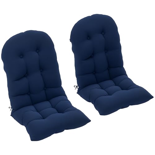 Outsunny Outdoor Adirondack Chair Cushions Set of 2, Tufted High Back Patio Chair Cushions with Ties, Non-Slip Replacement Seat Pads for Adirondack Chairs, Navy Blue