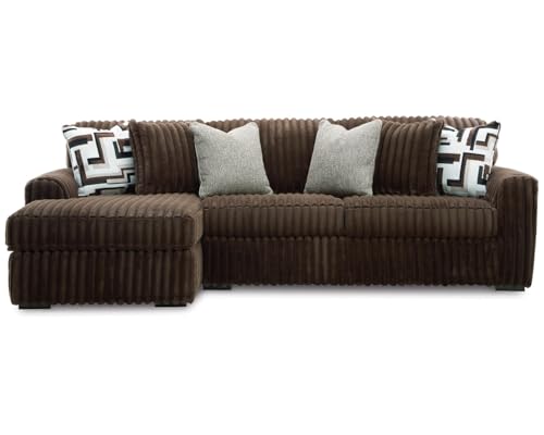 Image of Signature Design by Ashley Midnight-Madness Casual 2-Piece Sectional Sofa with Chaise and Reversible Seat Cushion, Accent Pillows Included, Soft Jumbo Corduroy, 92 inch W x 41 inch D x 40 inch H, Dark Brown