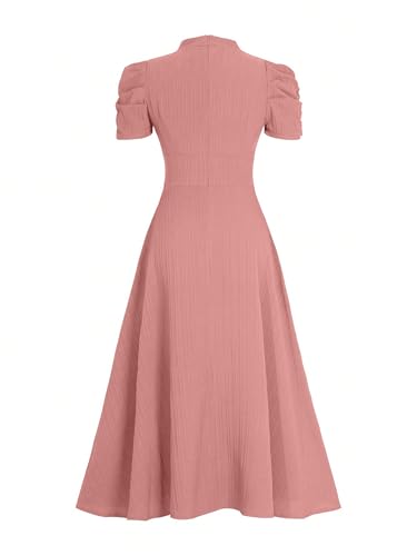 Image of Shasmi Girl's & Women's Solid Color V-Neck A-Line Maxi Dress for Women | New Year Party Outfit | Waist Cinched Puff Sleeve Western | Elegant Casual Wear (Dress 246)