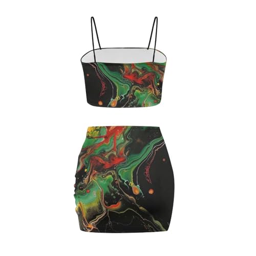 Image of 2025 Sexy Spaghetti Strap Crop Tops and Bodycon Skirt Casual 2 Piece Set S-4XL