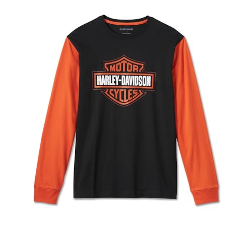 Harley-Davidson Men's Bar & Shield Long Sleeve T-Shirt, Black/Orange3